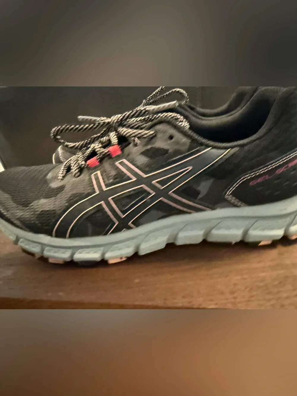 Asics Black & Gray Running Shoes with Pink Accents